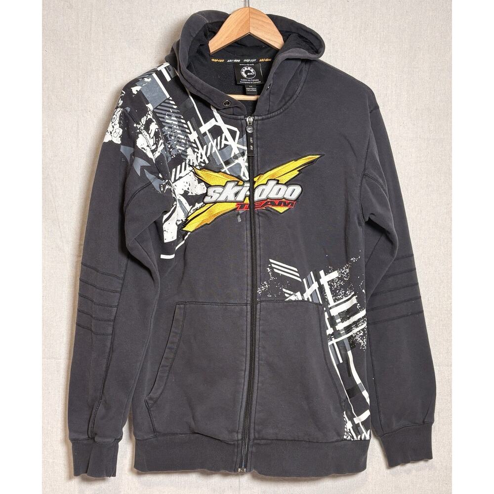 BRP‎ Ski-Doo Mens Hoodie Full Zip Sweatshirt Sz Small Black Team Embroidered Log